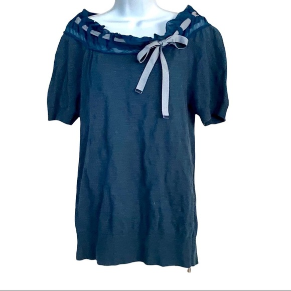 Worth Aqua Green Metallic Lace Ruffle Blouse Top M - Picture 1 of 9